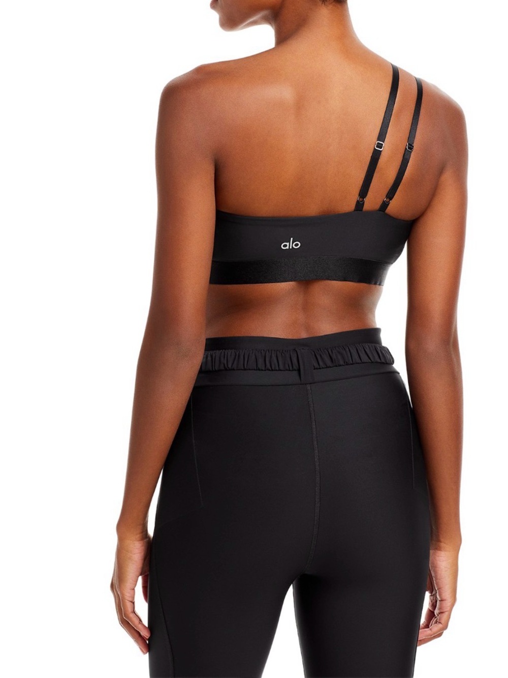 ALO Yoga One-Shoulder Cutout Sports Bra in Black - Picture 2 of 4